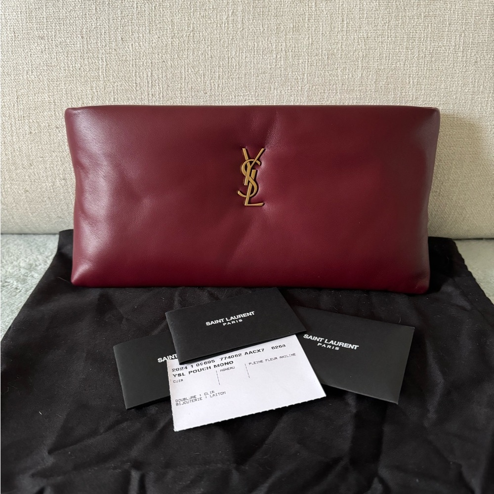 Saint Laurent Burgundy and Black Leather Clutch